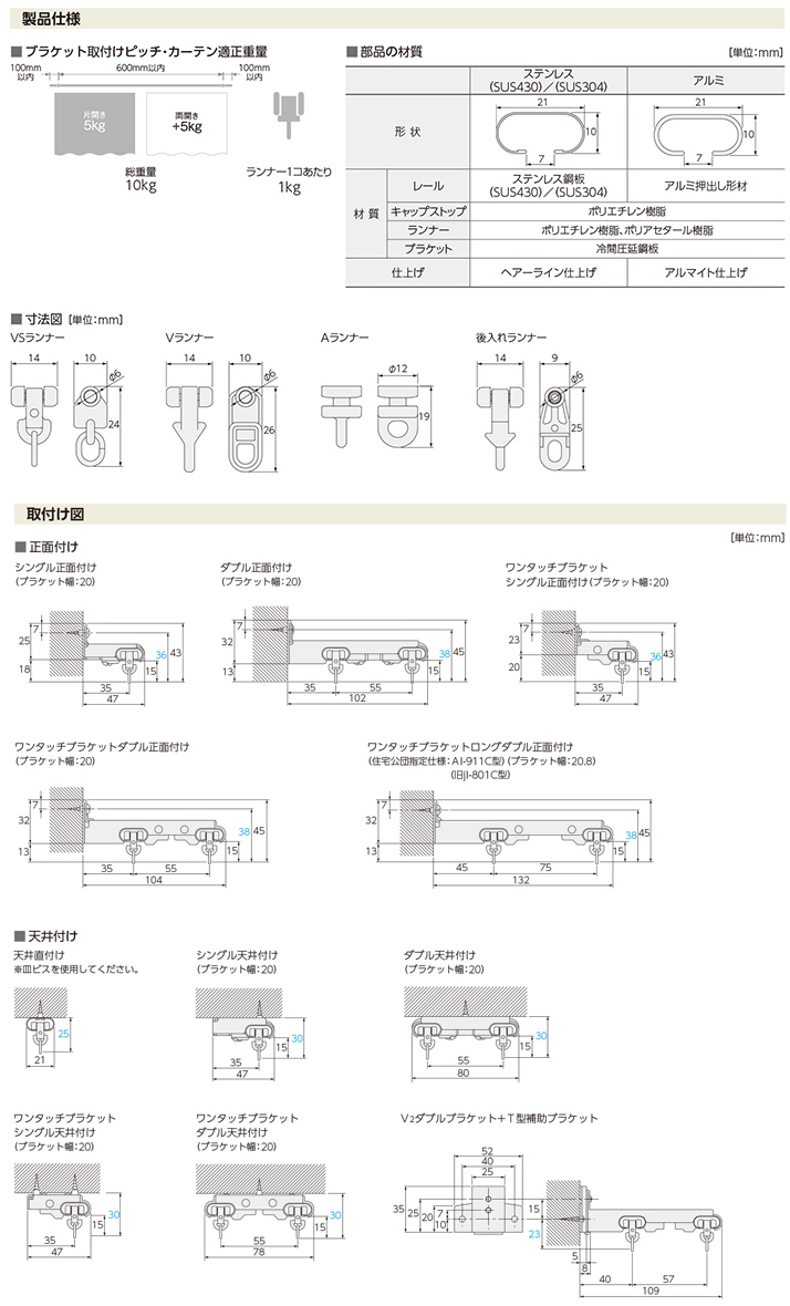 カーテンレール 207065~207068 タチカワブラインド V2 工事用セット 1.82m (6尺) (1セットから販売) |  OAフロア等の激安販売｜オフィスライン