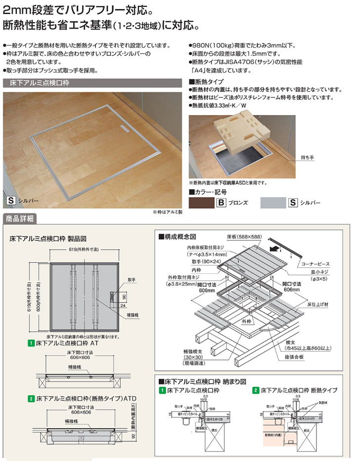 金物 AT60 フクビ 床下アルミ点検口枠 一般タイプ (1台から販売) | OA