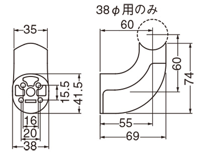 金物 BR-179 シロクマ ユニバーサルブラケットL受 32φ （1個から販売